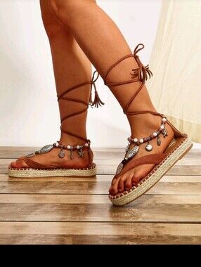 Women’s Brown Lace-Up Gladiator Espadrille Sandals